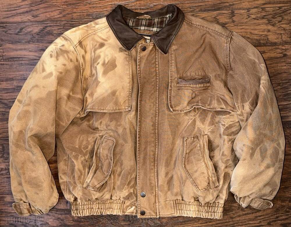 Vintage Wrangler Outerwear Bomber Jacket Mens XL Tan Faded Plaid Lined Western